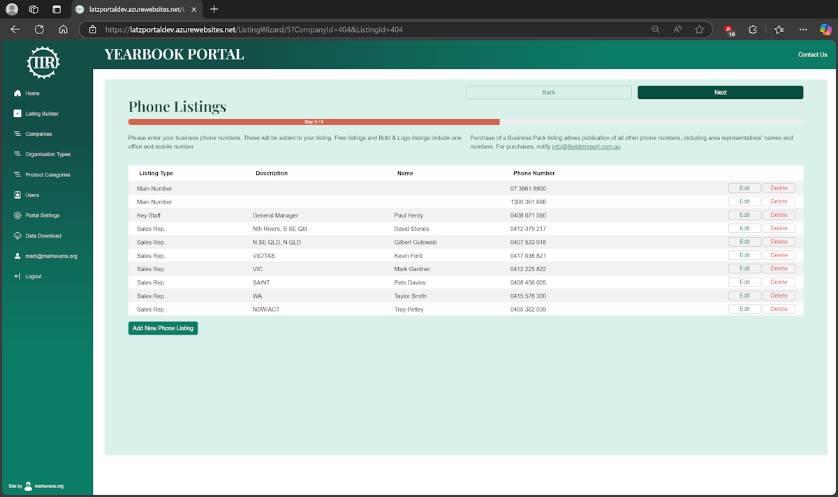 The Latz Report Portal Screenshot